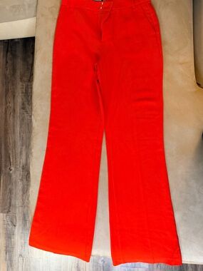 Zara Coral-Red High-Rise Wide Leg Pants